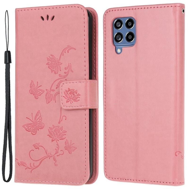 Flower PU kožené peněženkové pouzdro na mobil Samsung Galaxy M53 5G - růžové