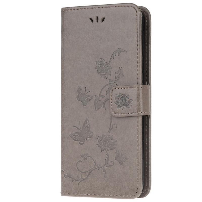 Flower PU kožené peněženkové pouzdro na mobil Samsung Galaxy M53 5G - šedé