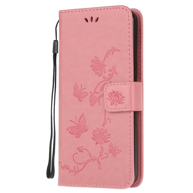 Flower PU kožené peněženkové pouzdro na mobil Samsung Galaxy Note 20 Ultra - růžové