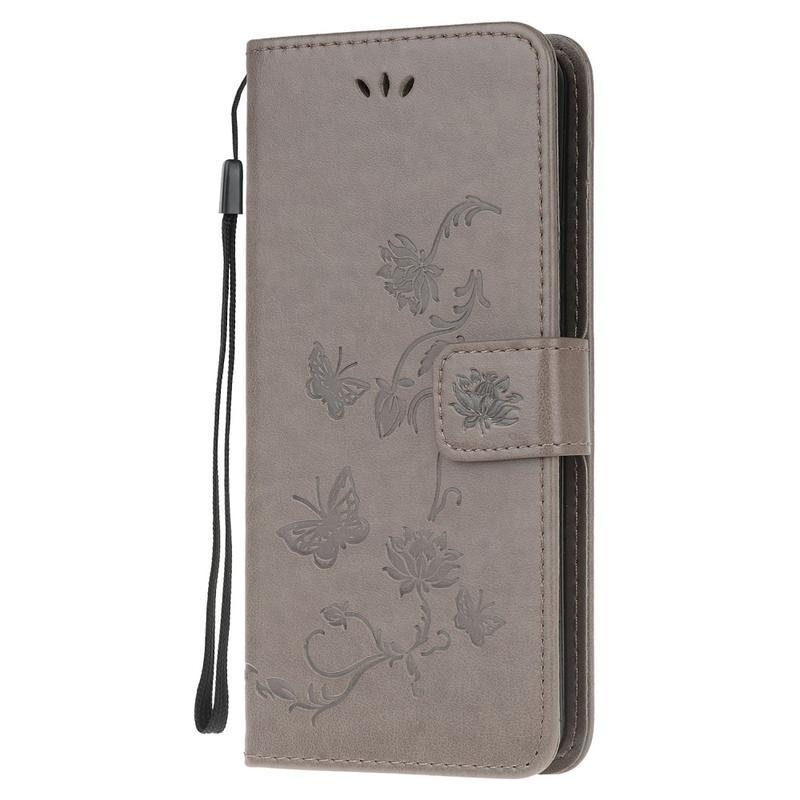 Flower PU kožené peněženkové pouzdro na mobil Samsung Galaxy Note 20 Ultra - šedé