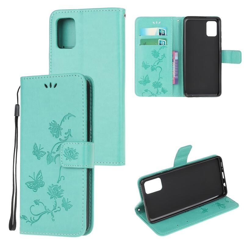 Flower PU kožené peněženkové pouzdro na mobil Samsung Galaxy S10 Lite - cyan