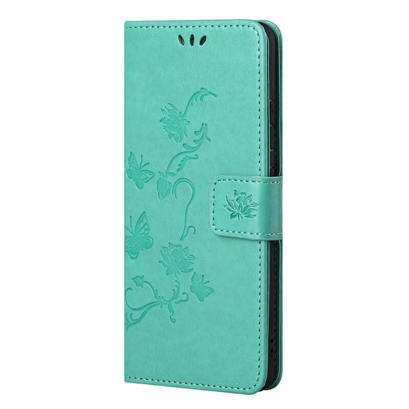 Flower PU kožené peněženkové pouzdro na mobil Samsung Galaxy S22 5G - zelené
