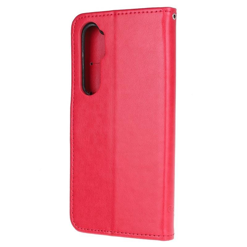 Flower PU kožené peněženkové pouzdro na mobil Xiaomi Mi Note 10 Lite - červené