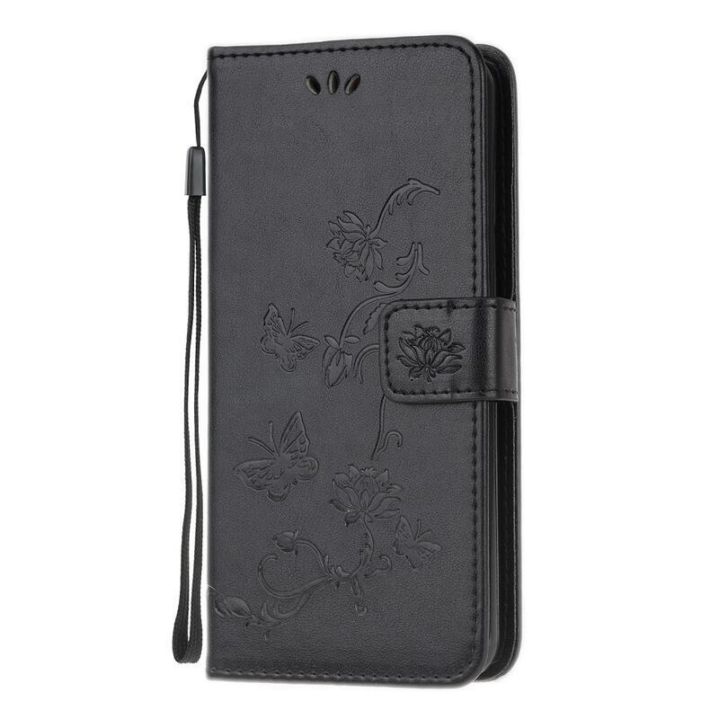 Flower PU kožené peněženkové pouzdro na mobil Xiaomi Poco F3 - černé