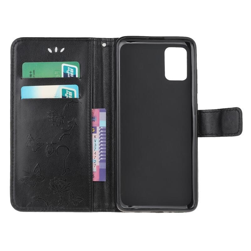 Flower PU kožené peněženkové pouzdro na mobil Xiaomi Redmi Note 10 4G/Redmi Note 10S/Poco M5s - černé