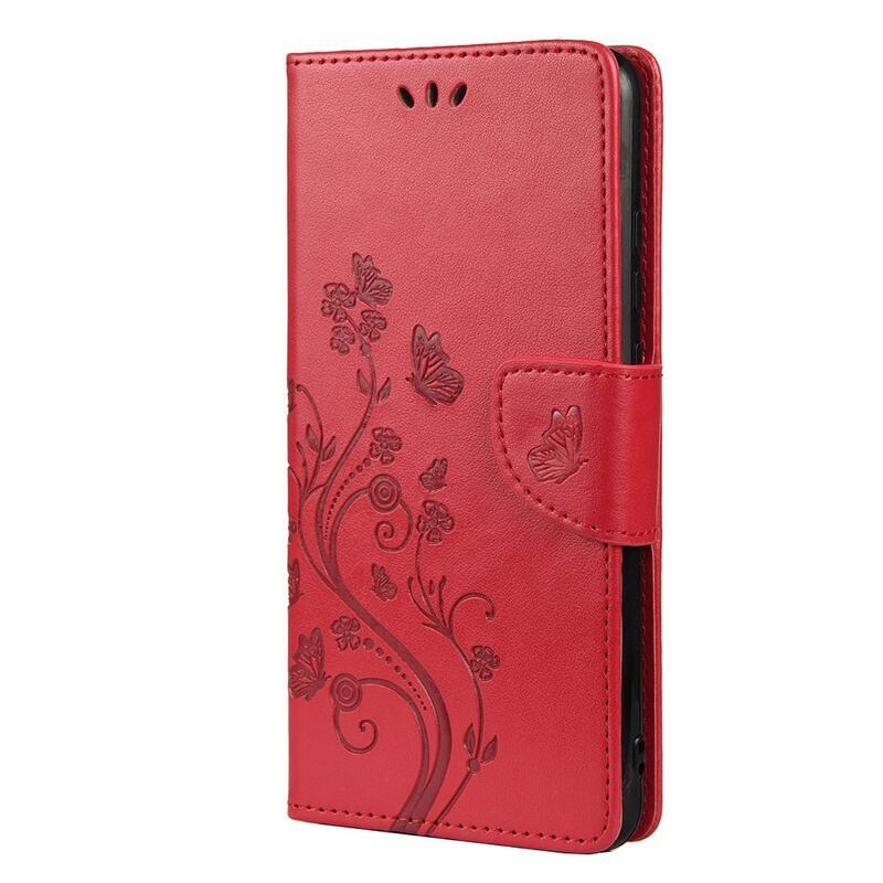 Flower PU kožené peněženkové pouzdro na mobil Xiaomi Redmi Note 11 Pro 4G/5G - červené