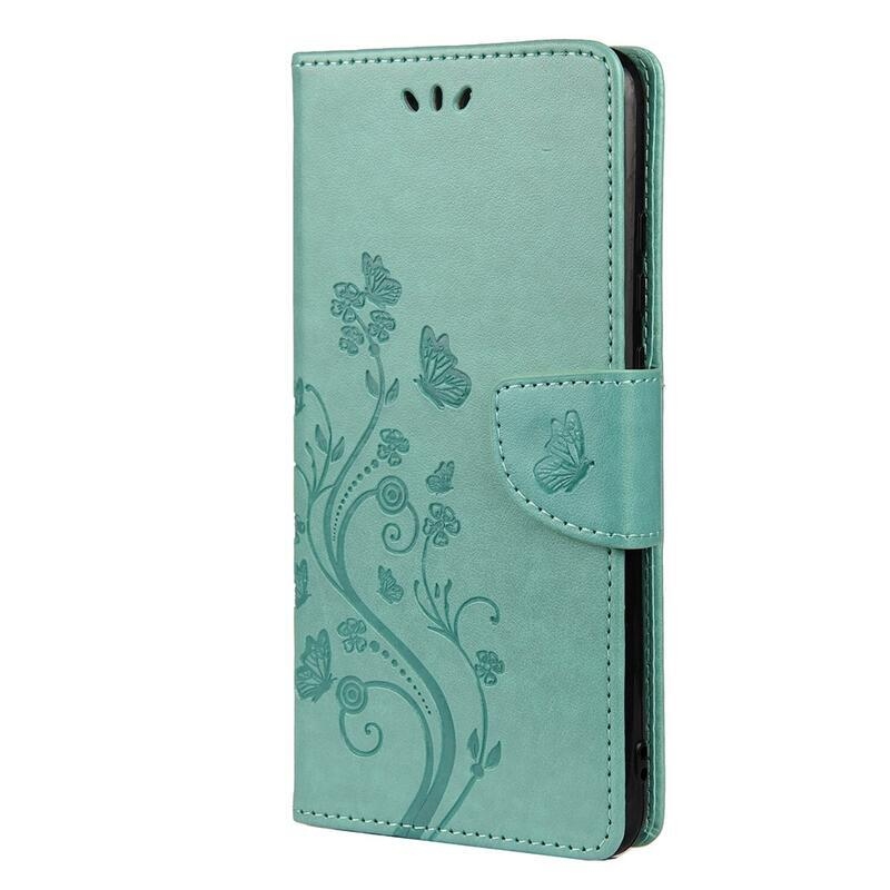 Flower PU kožené peněženkové pouzdro na mobil Xiaomi Redmi Note 11 Pro 4G/5G - modrozelené