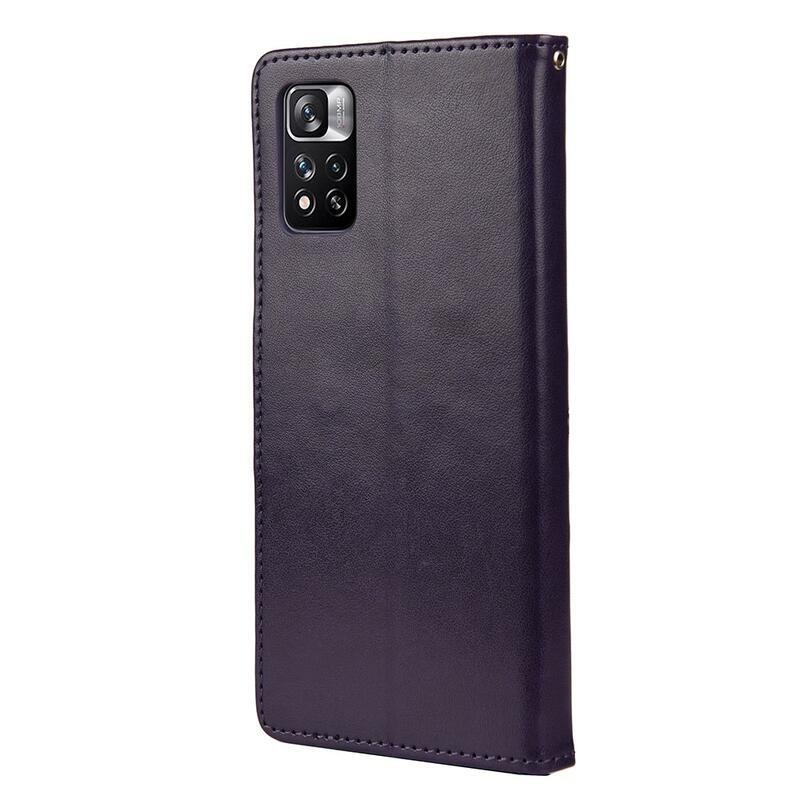 Flower PU kožené peněženkové pouzdro na mobil Xiaomi Redmi Note 11 Pro 4G/5G - tmavěfialové