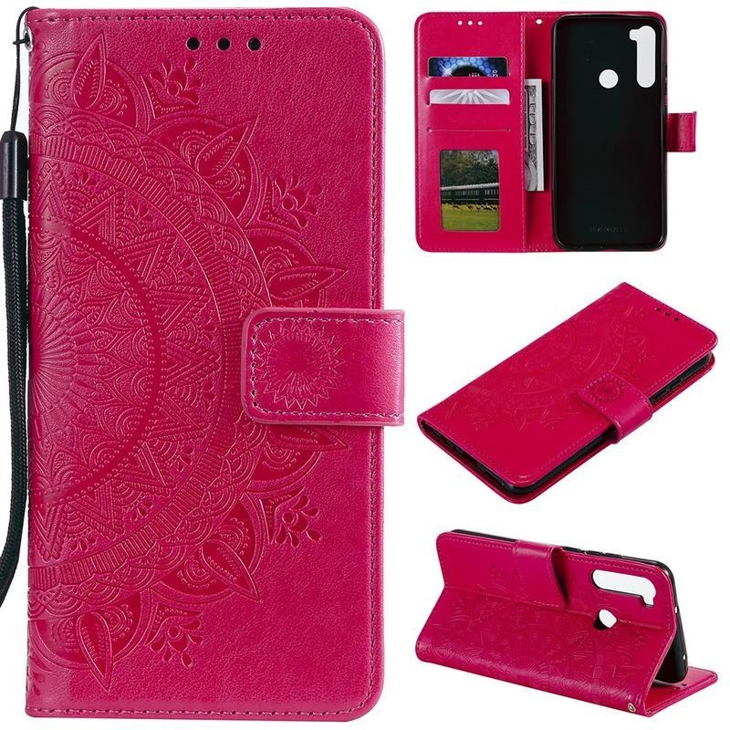 Flower PU kožené peněženkové pouzdro na mobil Xiaomi Redmi Note 8 - rose