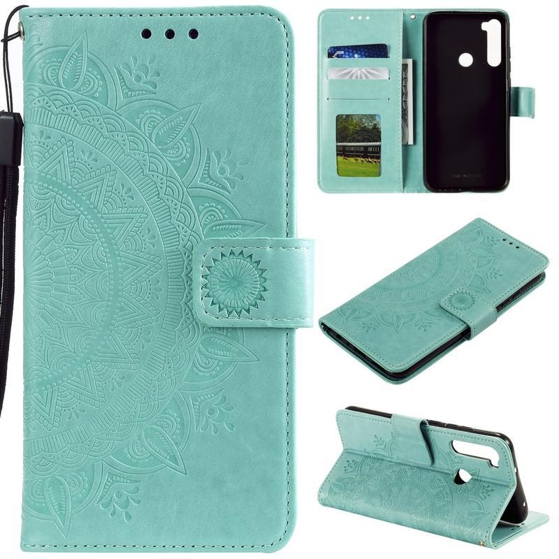 Flower PU kožené peněženkové pouzdro na mobil Xiaomi Redmi Note 8 - zelené