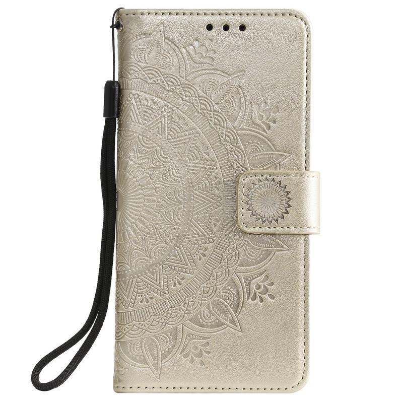 Flower PU kožené peněženkové pouzdro na mobil Xiaomi Redmi Note 8 - zlaté