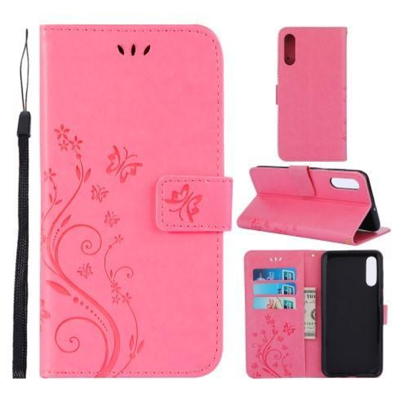 Flower PU kožené peněženkové pouzdro na Samsung Galaxy A50 / A30s - růžové