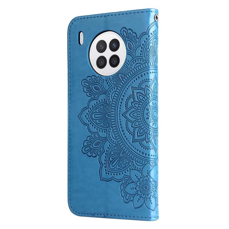 Flower PU kožené peněženkové pouzdro pro mobil Huawei Nova 8i/Honor 50 Lite - modré