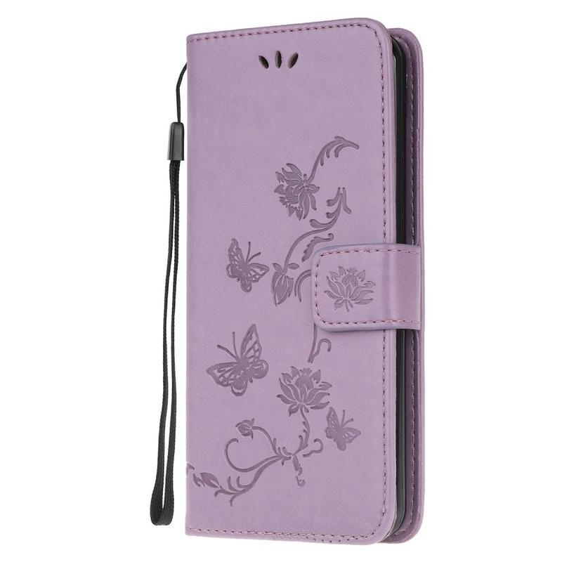 Flower PU kožené peněženkové pouzdro pro mobil Samsung Galaxy A51 - světlefialová