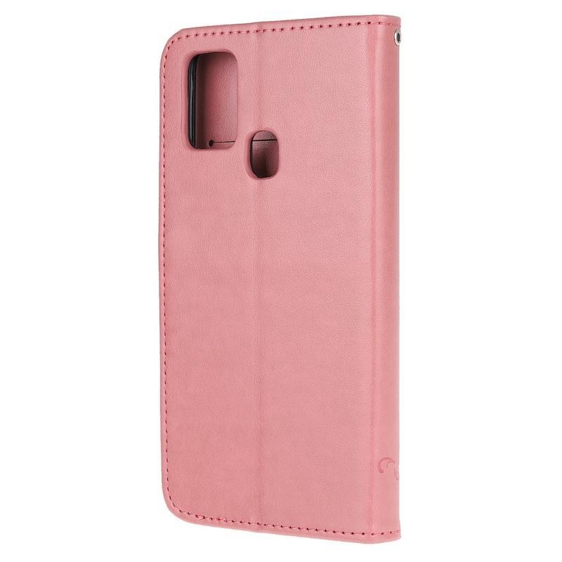 Flower PU kožené pouzdro na mobil Samsung Galaxy M21 - růžové