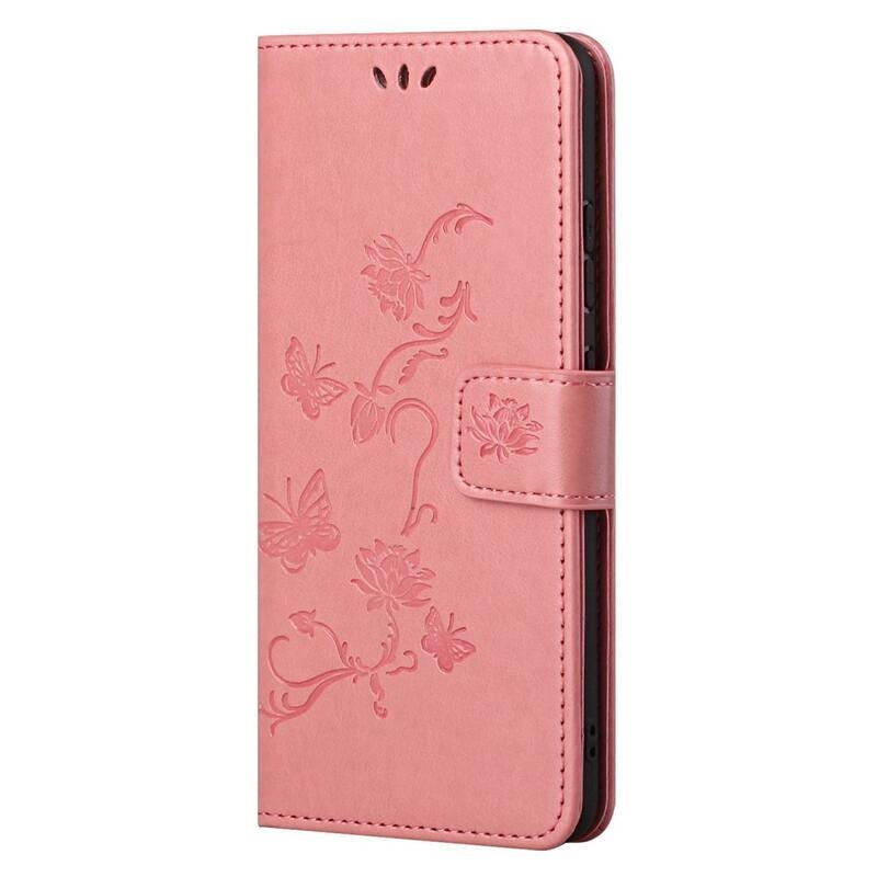 Flowers PU kožené peněženkové pouzdro na mobil Samsung Galaxy M52 5G - růžové