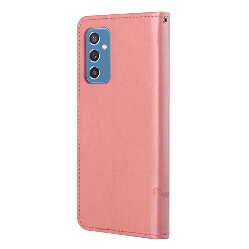 Flowers PU kožené peněženkové pouzdro na mobil Samsung Galaxy M52 5G - růžové