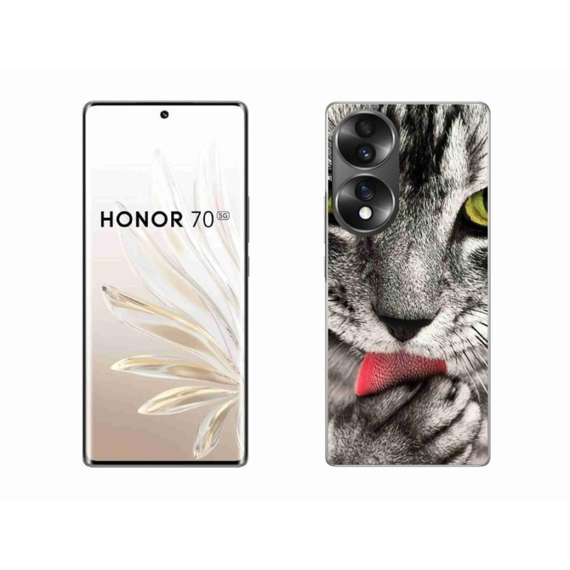 Gelové pouzdro mmCase na mobil Honor 70 - zelené kočičí oči