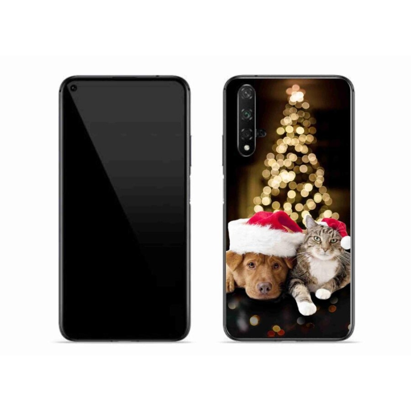 Gelový kryt mmCase na mobil Honor 20 - vánoční pes a kočka