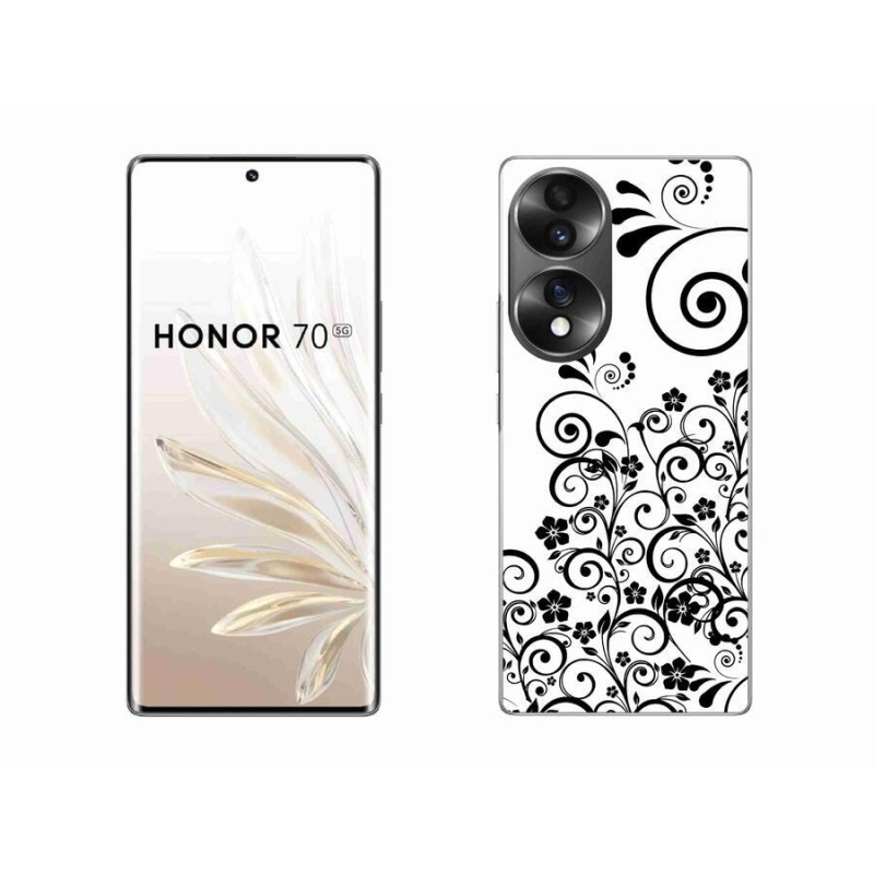 Gelový kryt mmCase na mobil Honor 70 - černobílé květinové vzory