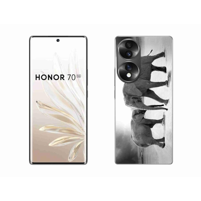 Gelový kryt mmCase na mobil Honor 70 - černobílí sloni