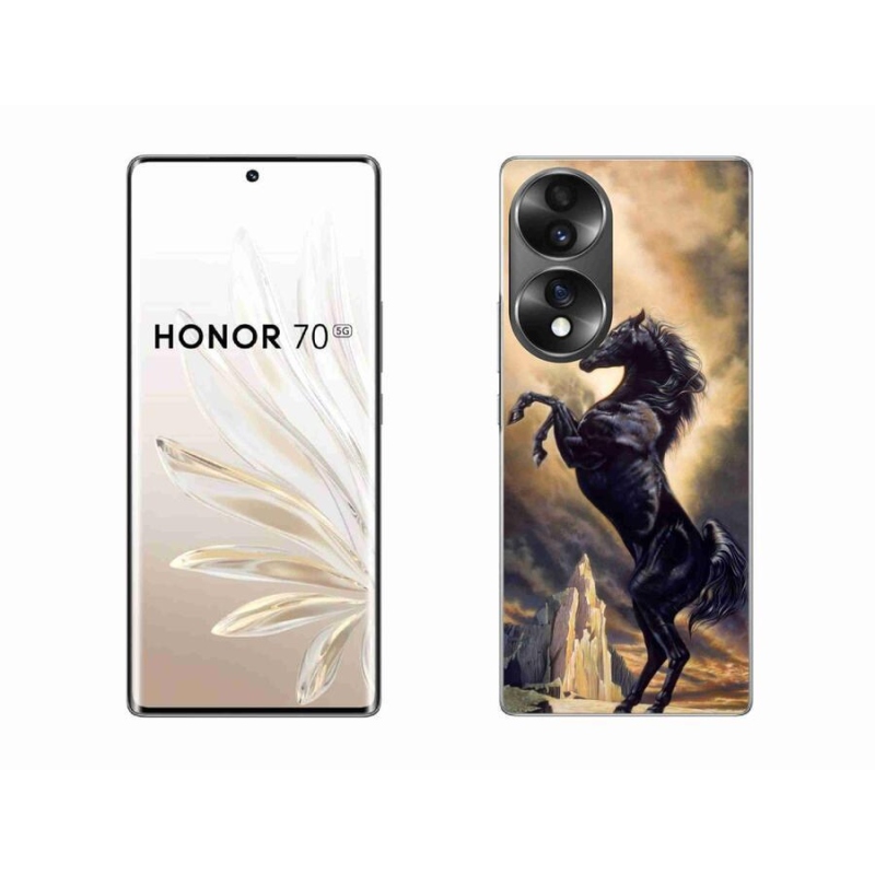 Gelový kryt mmCase na mobil Honor 70 - černý kreslený kůň