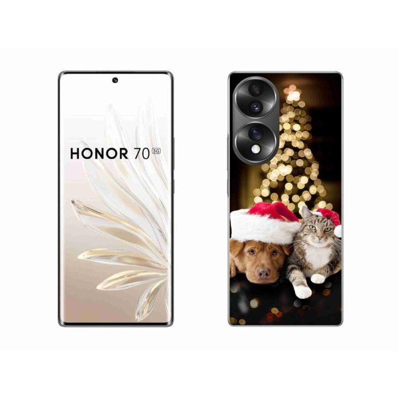 Gelový kryt mmCase na mobil Honor 70 - vánoční pes a kočka