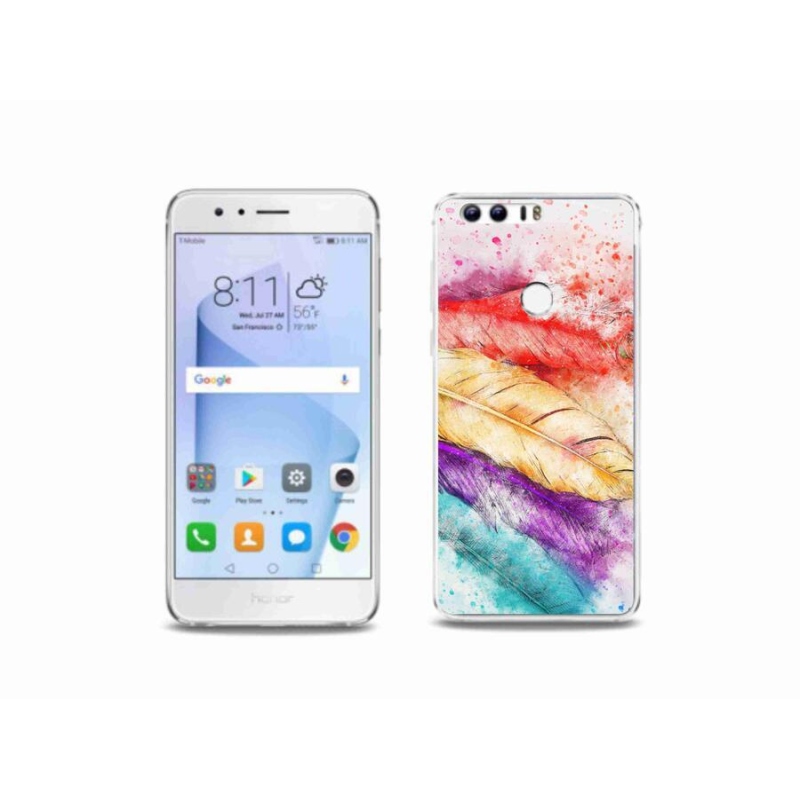 Gelový kryt mmCase na mobil Honor 8 - barevné peří