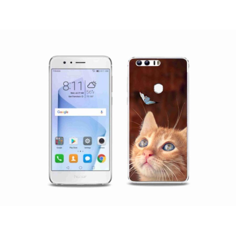 Gelový kryt mmCase na mobil Honor 8 - motýl a kotě