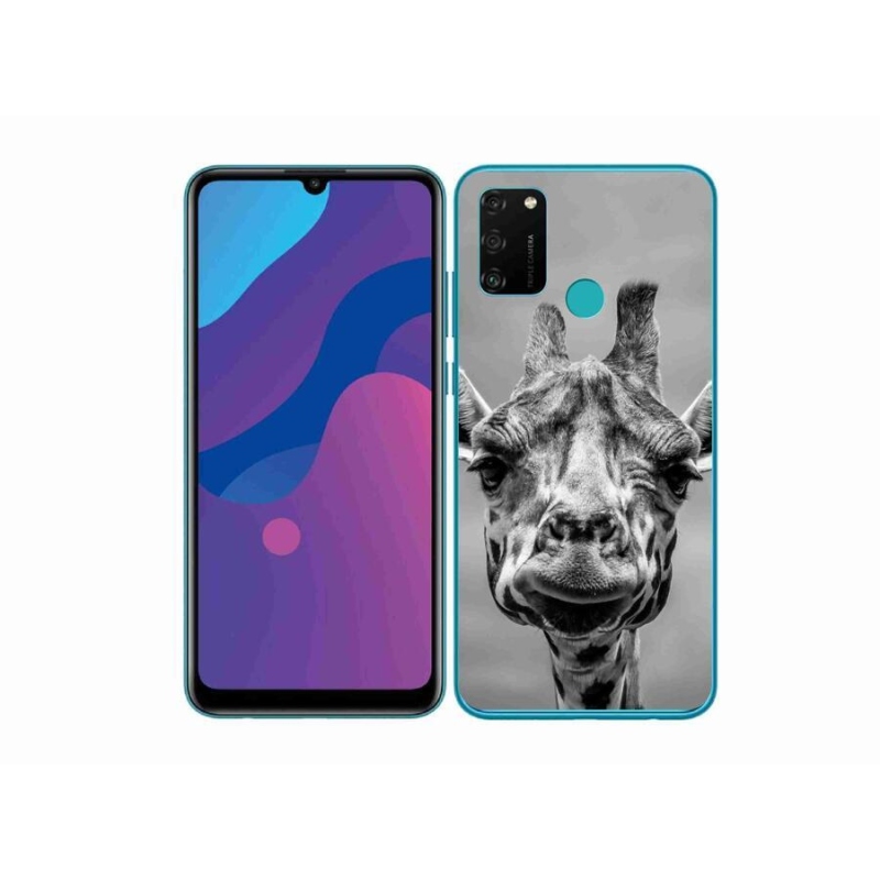 Gelový kryt mmCase na mobil Honor 9A - černobílá žirafa