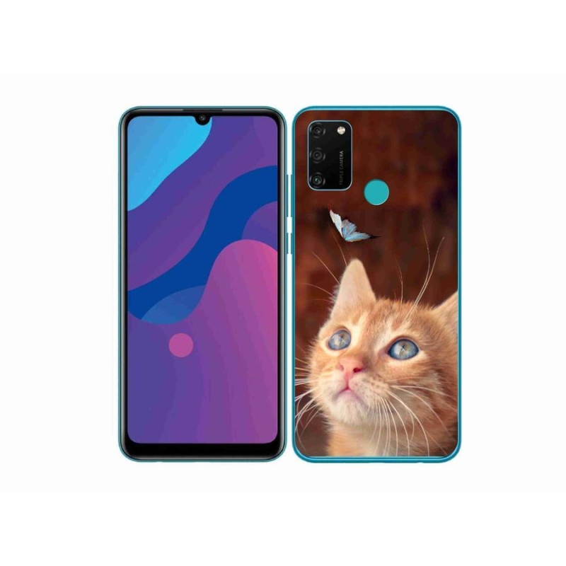 Gelový kryt mmCase na mobil Honor 9A - motýl a kotě