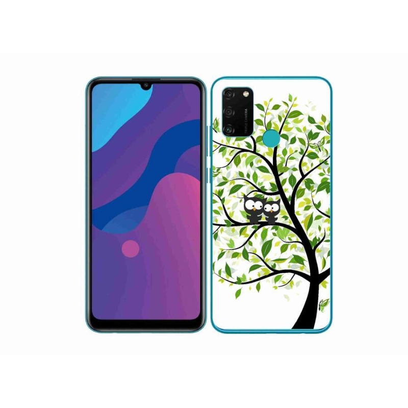 Gelový kryt mmCase na mobil Honor 9A - sovičky na stromě