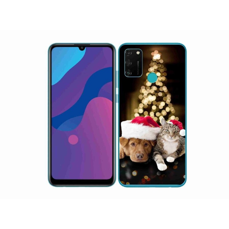 Gelový kryt mmCase na mobil Honor 9A - vánoční pes a kočka