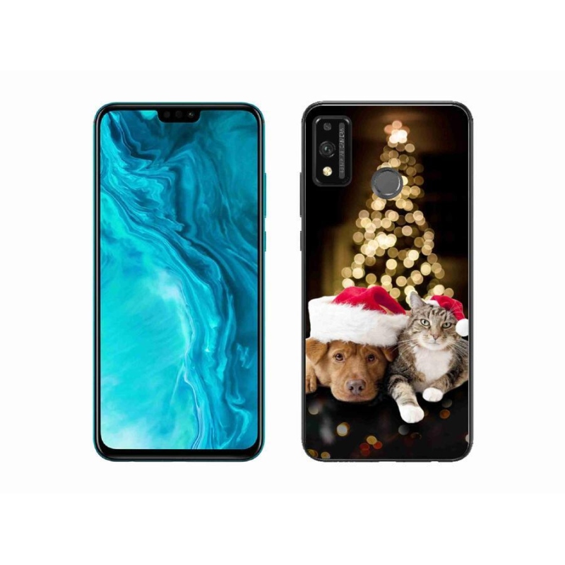 Gelový kryt mmCase na mobil Honor 9X Lite - vánoční pes a kočka
