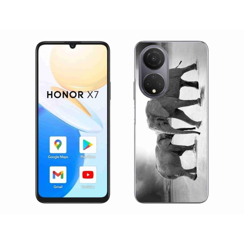 Gelový kryt mmCase na mobil Honor X7 - černobílí sloni