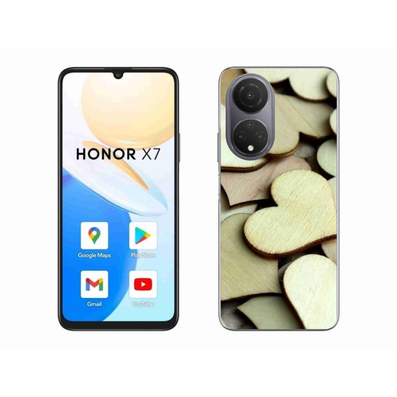 Gelový kryt mmCase na mobil Honor X7 - dřevěná srdíčka