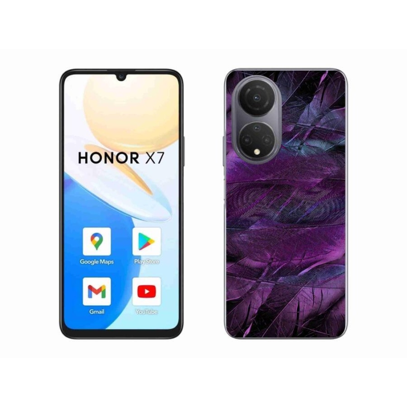 Gelový kryt mmCase na mobil Honor X7 - fialová pírka