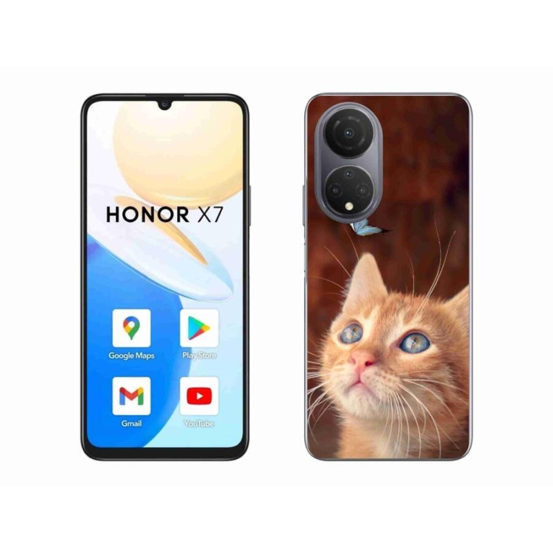 Gelový kryt mmCase na mobil Honor X7 - motýl a kotě