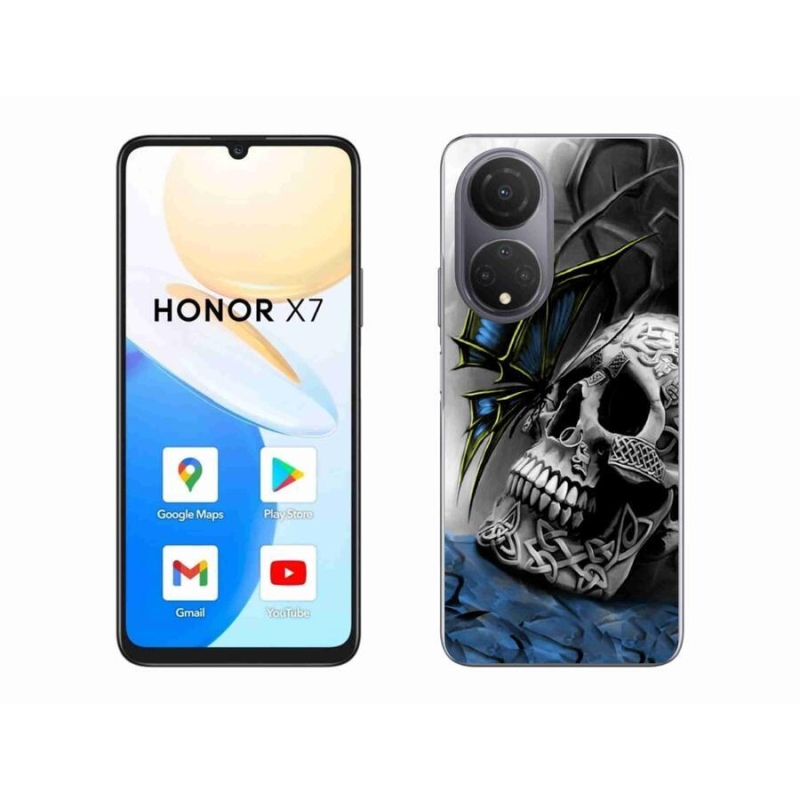 Gelový kryt mmCase na mobil Honor X7 - motýl a lebka
