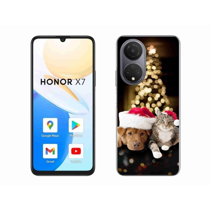 Gelový kryt mmCase na mobil Honor X7 - vánoční pes a kočka