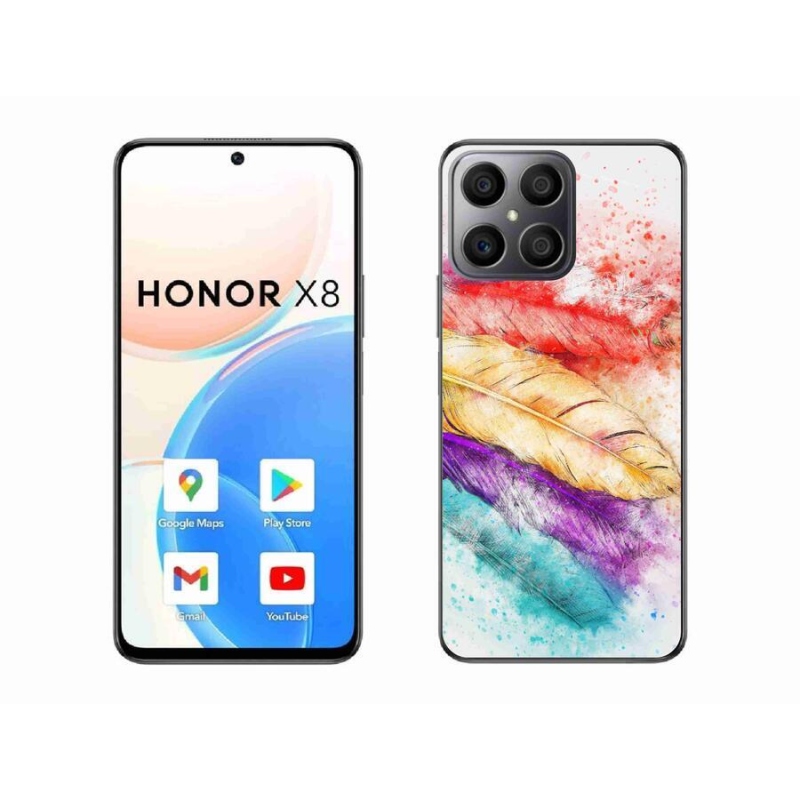 Gelový kryt mmCase na mobil Honor X8 4G - barevné peří