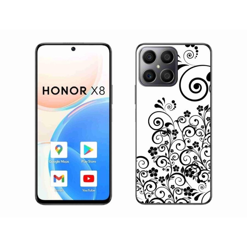 Gelový kryt mmCase na mobil Honor X8 4G - černobílé květinové vzory