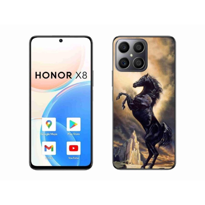 Gelový kryt mmCase na mobil Honor X8 4G - černý kreslený kůň