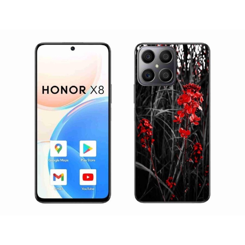Gelový kryt mmCase na mobil Honor X8 4G - červená rostlina