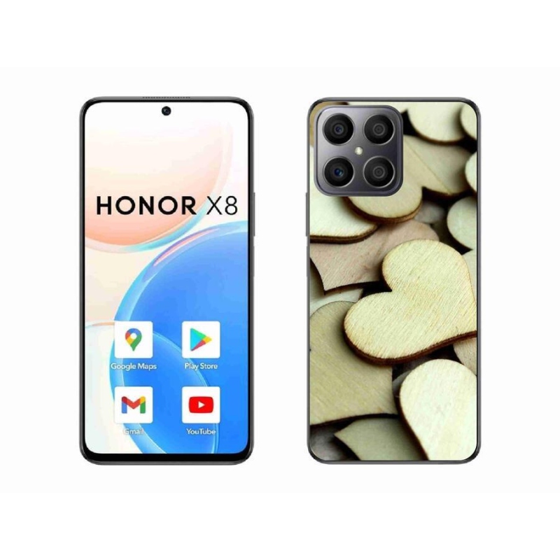 Gelový kryt mmCase na mobil Honor X8 4G - dřevěná srdíčka