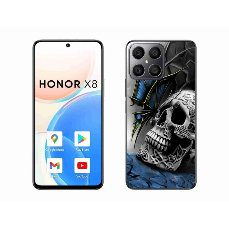 Gelový kryt mmCase na mobil Honor X8 4G - motýl a lebka