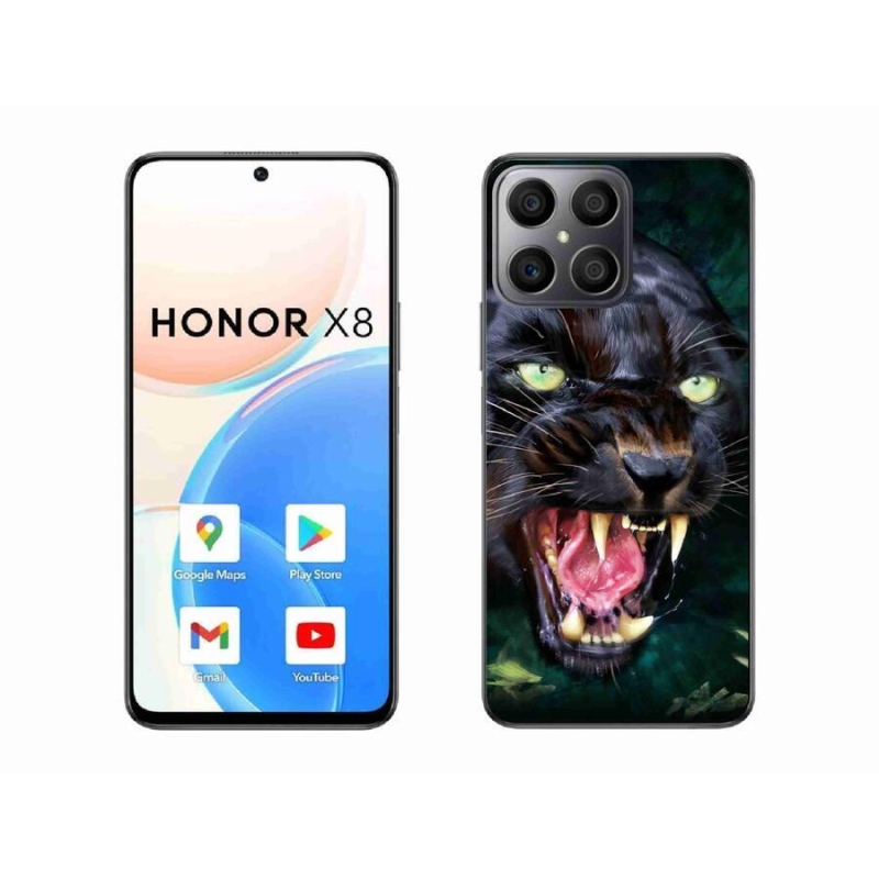 Gelový kryt mmCase na mobil Honor X8 4G - rozzuřený černý panter