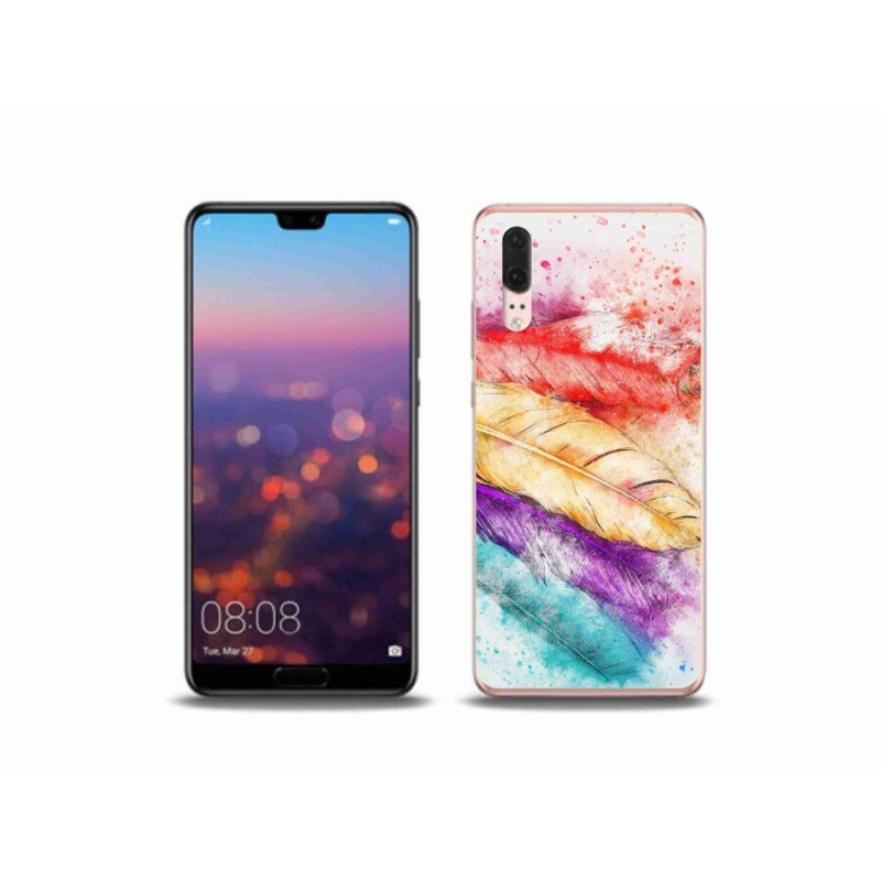 Gelový kryt mmCase na mobil Huawei P20 - barevné peří