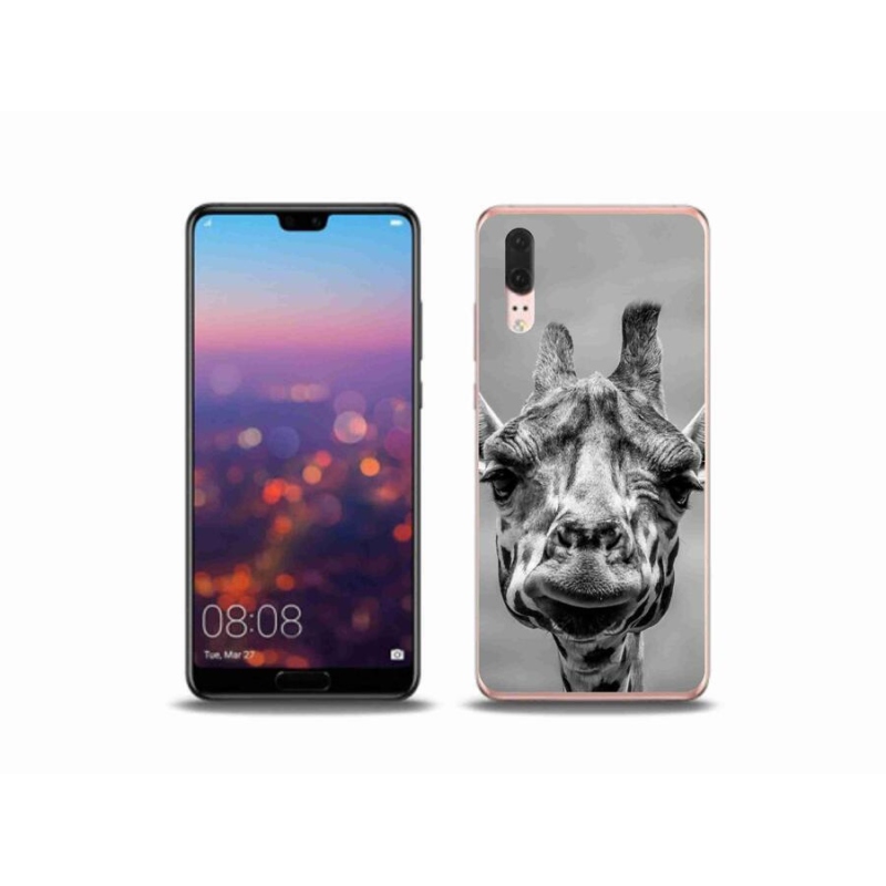 Gelový kryt mmCase na mobil Huawei P20 - černobílá žirafa