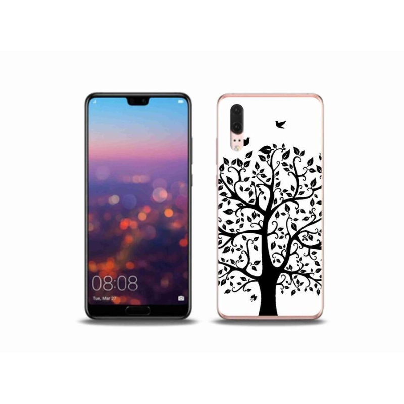 Gelový kryt mmCase na mobil Huawei P20 - černobílý strom